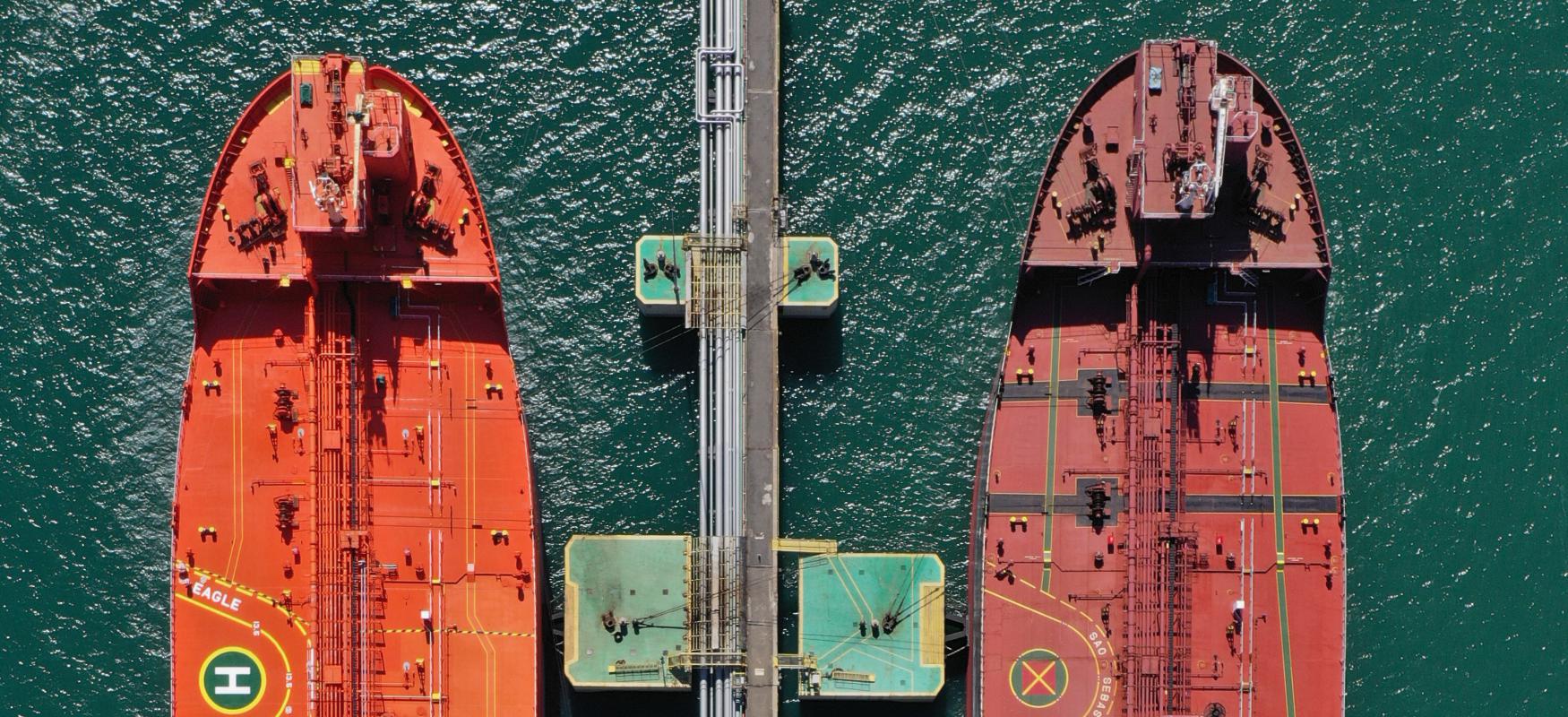 Red ship in water