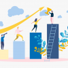 illustration: four people climbing a growth chart